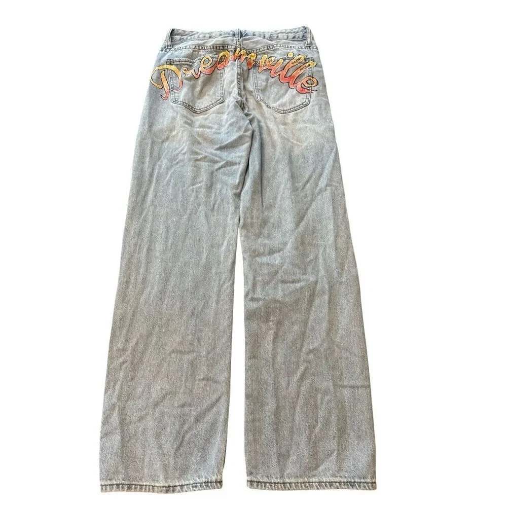 SONG Jeans Juniors 3/26 Blue Denim Wide Leg 100% Cotton Mid Rise Light Wash